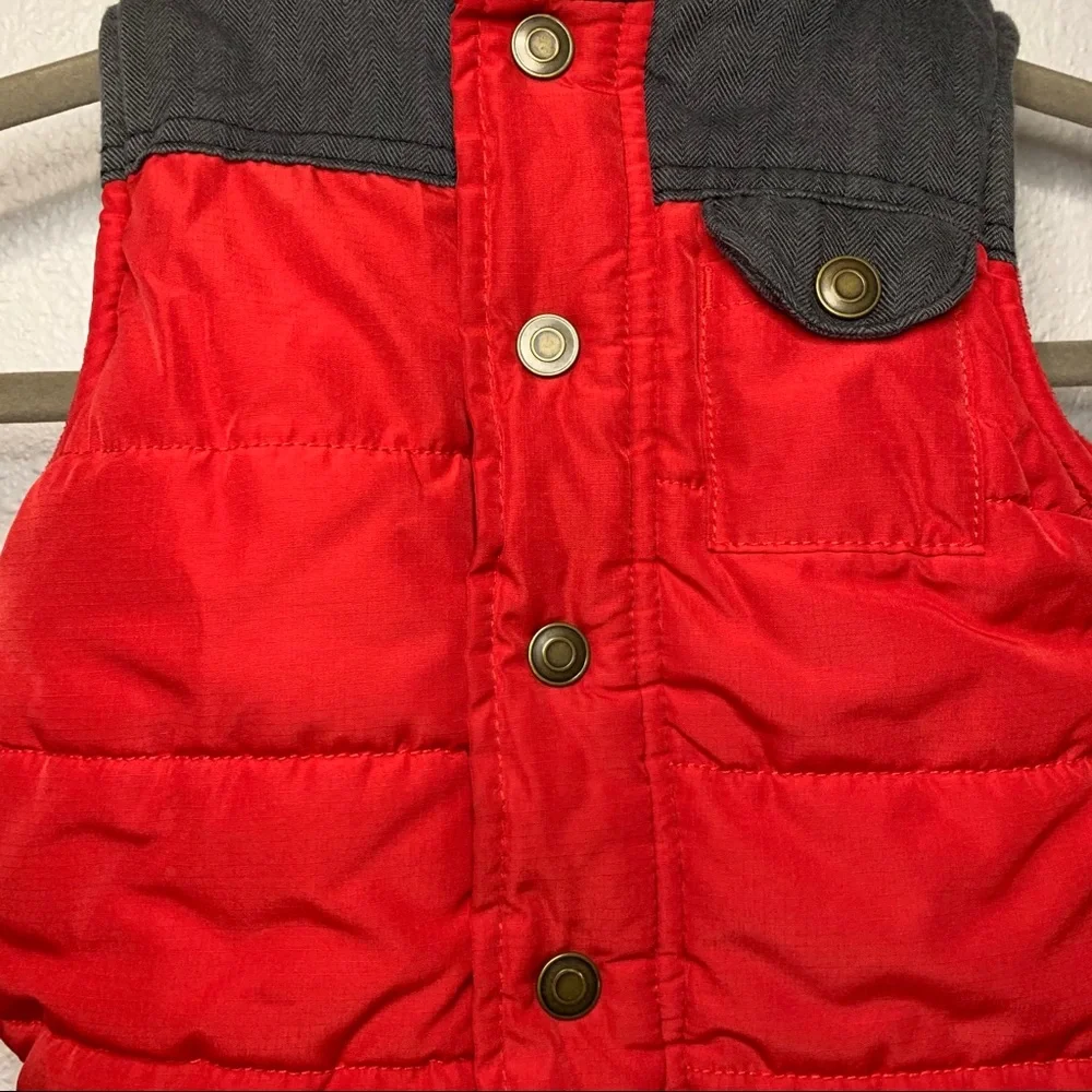 Carters 2T puffer vest houndstooth faux Sherpa button front warm winter photo
